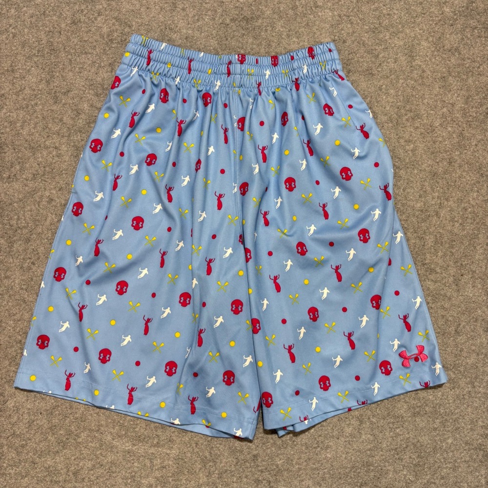 Under Armour Mens Light Blue Skull Lacrosse HeatGear Basketball Shorts LG